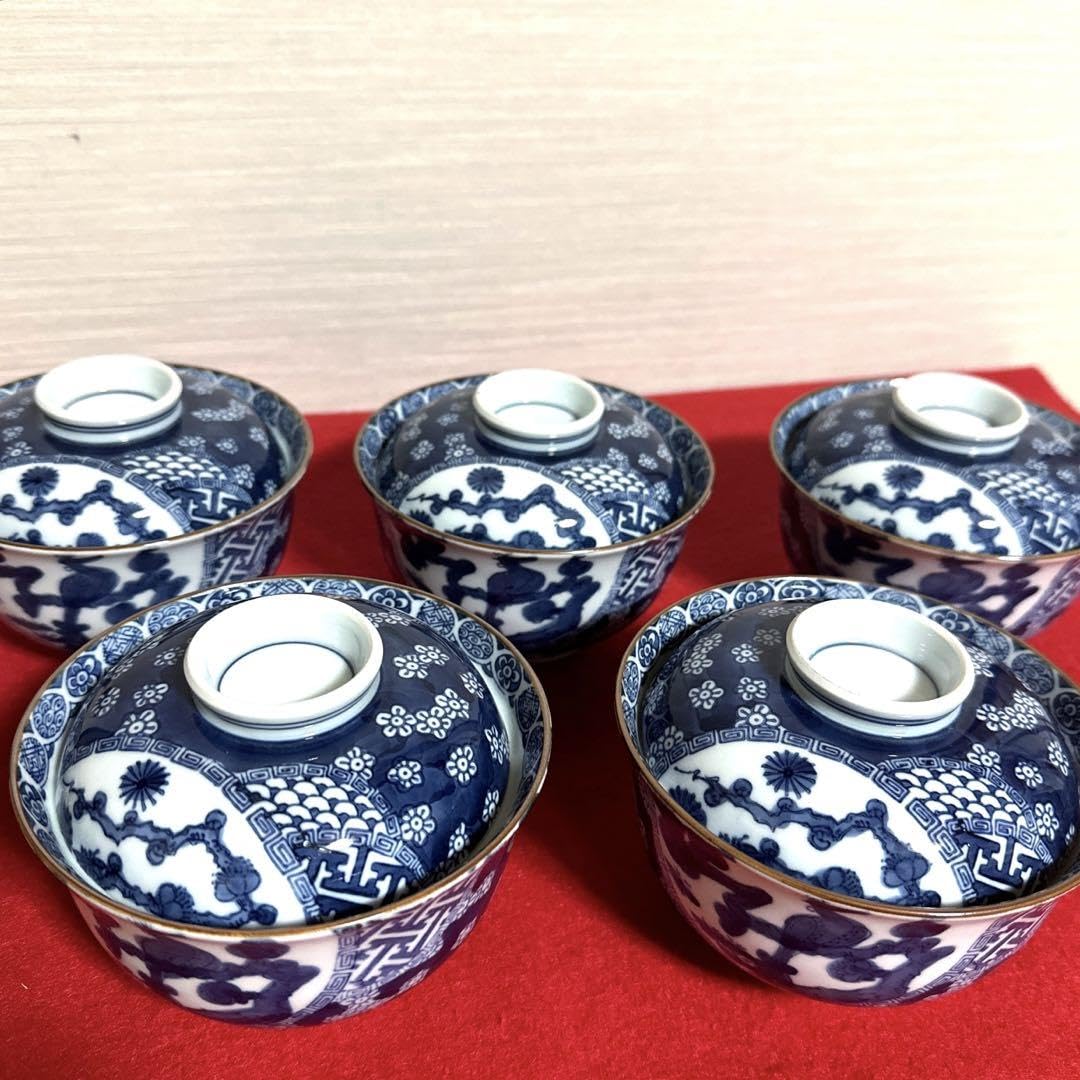 Amazon.co.jp: 有田焼 其泉窯 賞美堂 染付祥瑞梅花鳥 丼5客 : ホーム